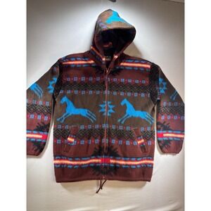 Earth Ragz Wool Alpaca Style Zip Up Hooded Jacket  Hand Made In Ecuador Aztec M